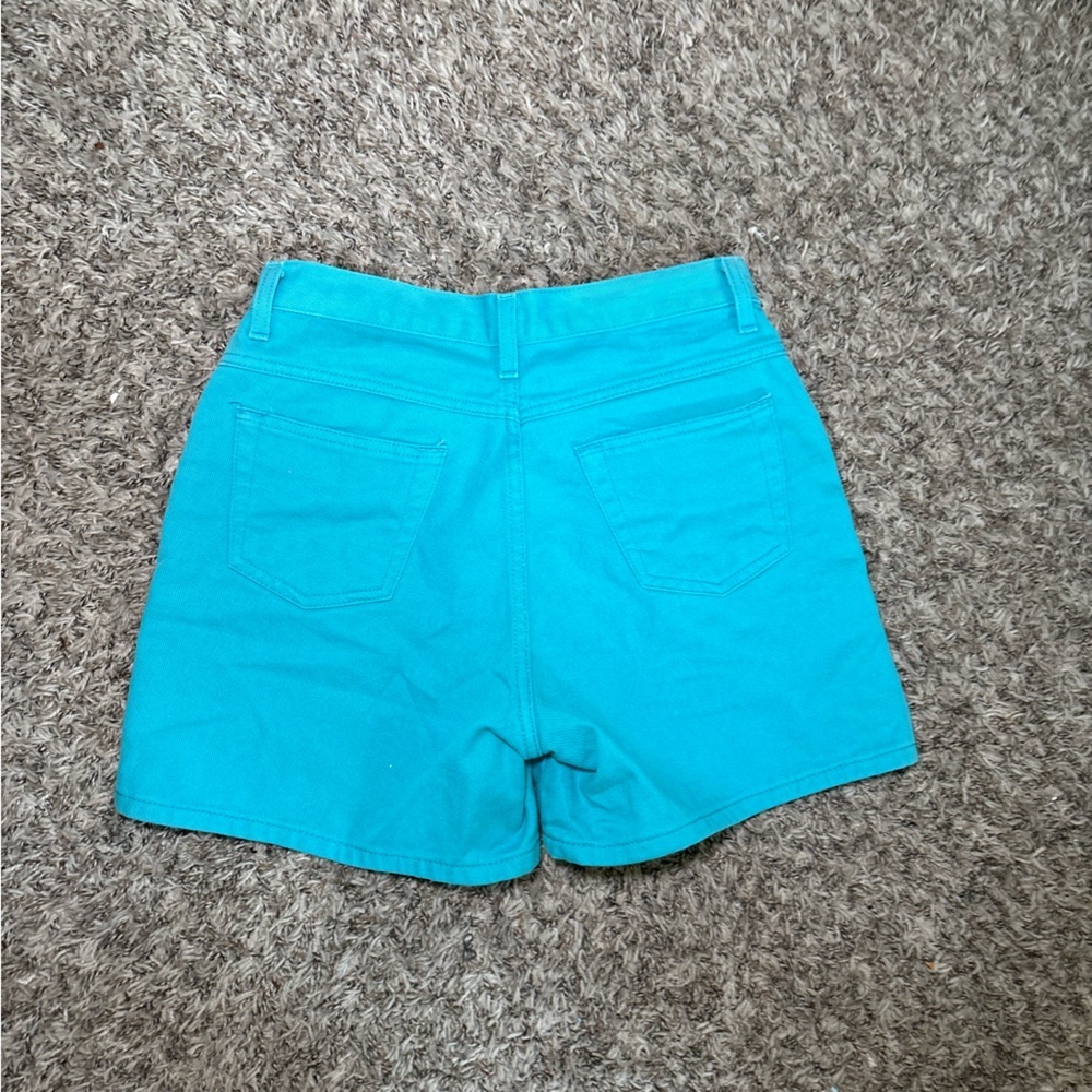 Vintage Bright Turquoise High-Waist Cotton Shorts - Picture 2 of 3